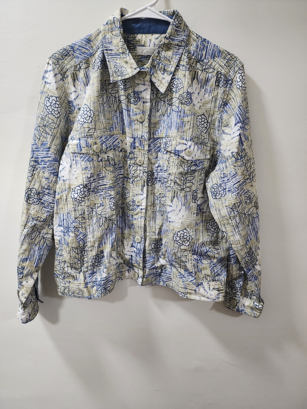 Christopher & Banks Blue & Olive Floral Cotton Button-Down Jacket / Shacket